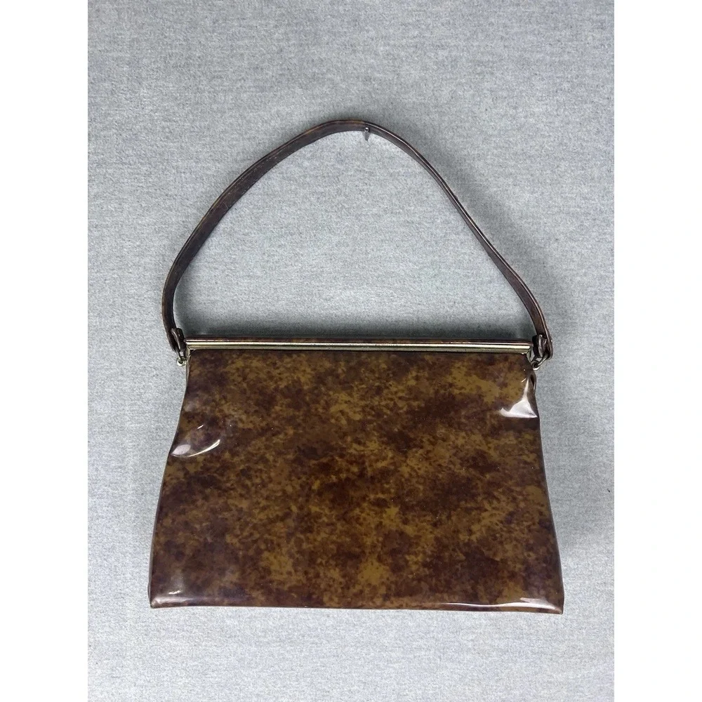 Vintage Bobbie Jerome Brown Marbled Box Bag 1950s 1960s Rockabilly Mod Purse